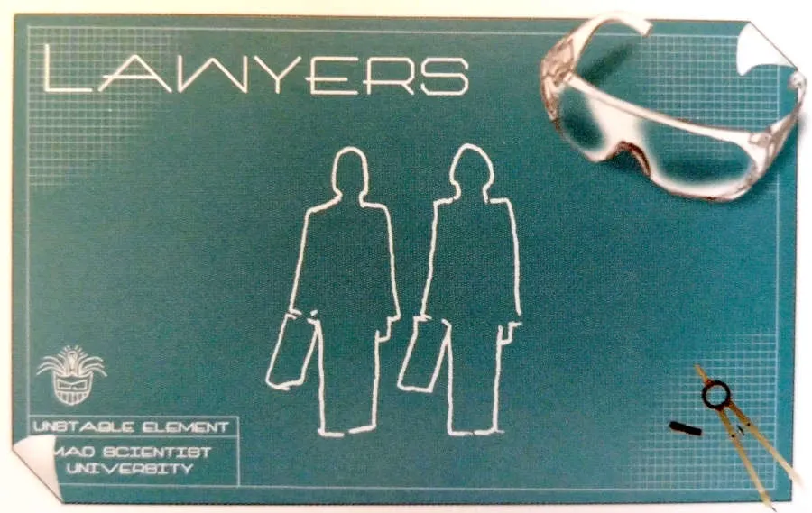 The lawyers card from Mad Scientist University