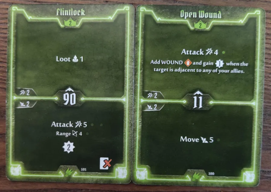 Scoundrel level 2 cards - Flintlock, Open Wound