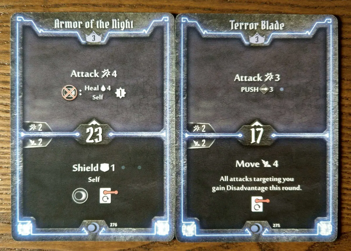 Level 3 Nightshroud cards - Armor of the Night and Terror Blade