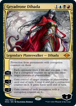 MTG-Karte Geyadrone Dihada. Copyright: Wizards of the Coast.